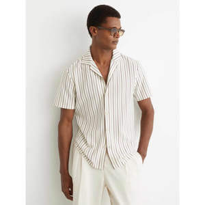REISS Percy Textured-Stripe Cuban-Collar Shirt
